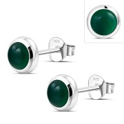 Green Enamel Round Silver Stud Earrings, e423st